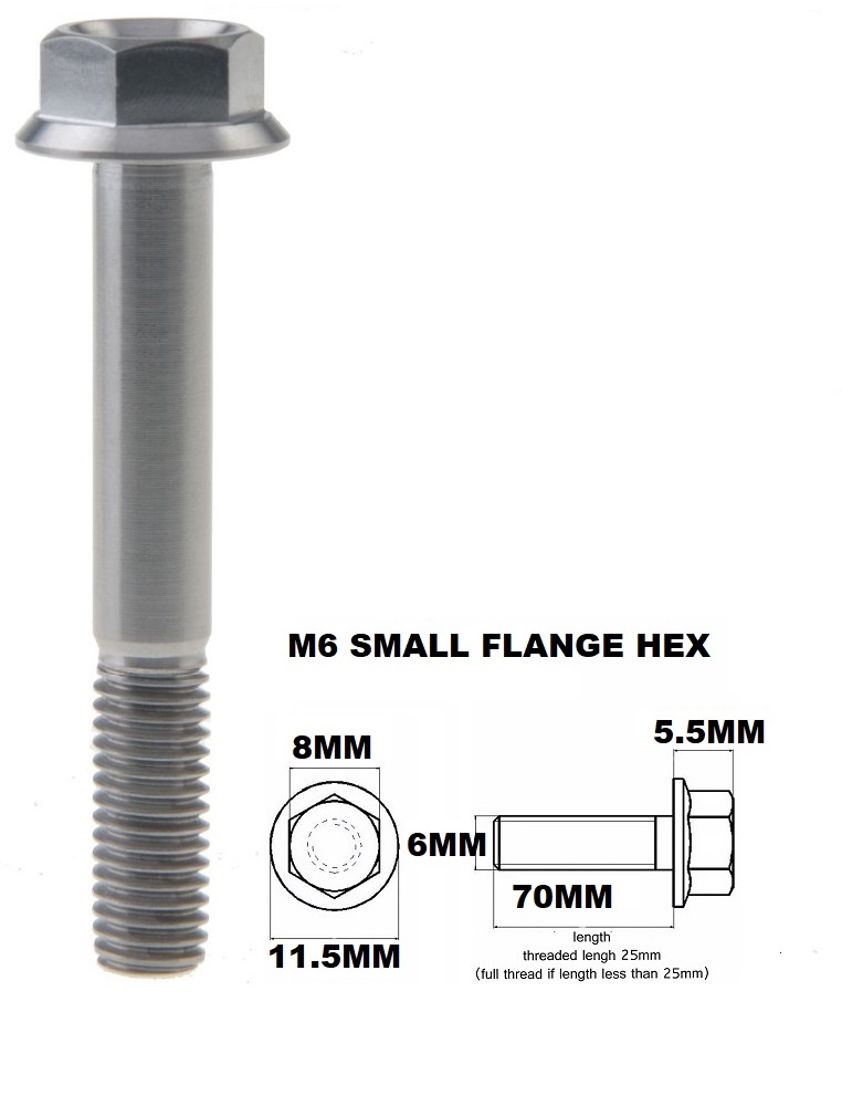 M6X70MM 1.00 THREAD PITCH TITANIUM FLANGE 8MM HEX BOLT GRADE 5